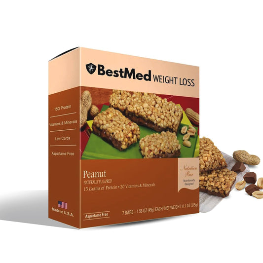 BestMed - High Protein Nutrition Bar - Low-Carb, 15g Protein, Low Sugar, High Fiber, Low Calorie, Meal Replacement Bar (Peanut, 1 Box - 7 Count)