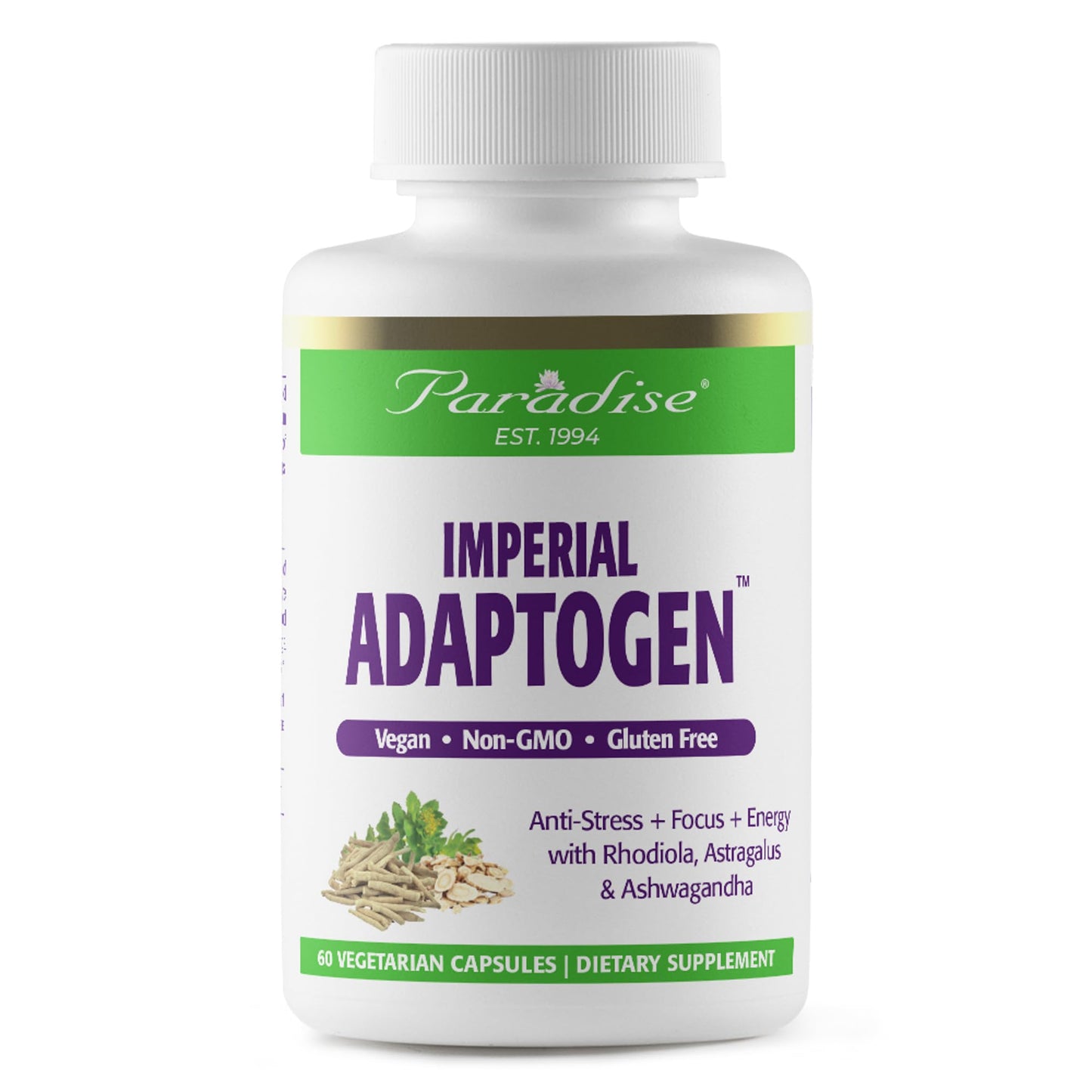 Paradise Herbs, Imperial Adaptogens, with Ashwagandha, Astragalus, Rhodiola, Proprietary Adaptogen Blend for Stress Support, Focus & Energy, 60