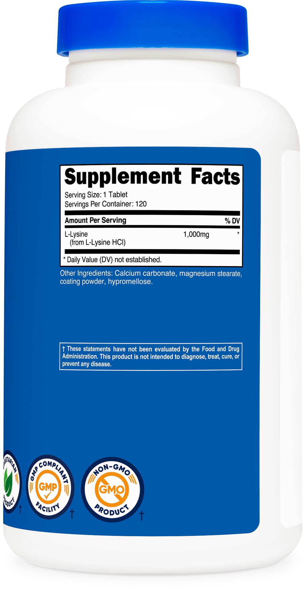 Nutricost L-Lysine 1000mg, 120 Tablets - Gluten Free, Non-GMO, and Vegetarian Friendly