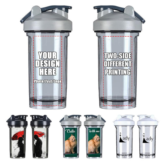 APZNBYR Customized Plastic Shaker Bottles Heat-resistant Thickened Bottom, Custom Protein Shaker Cup for Sports Fitness Gym, Customizable Shaker Bottles for Protein Mixes Transparent Design, Gray