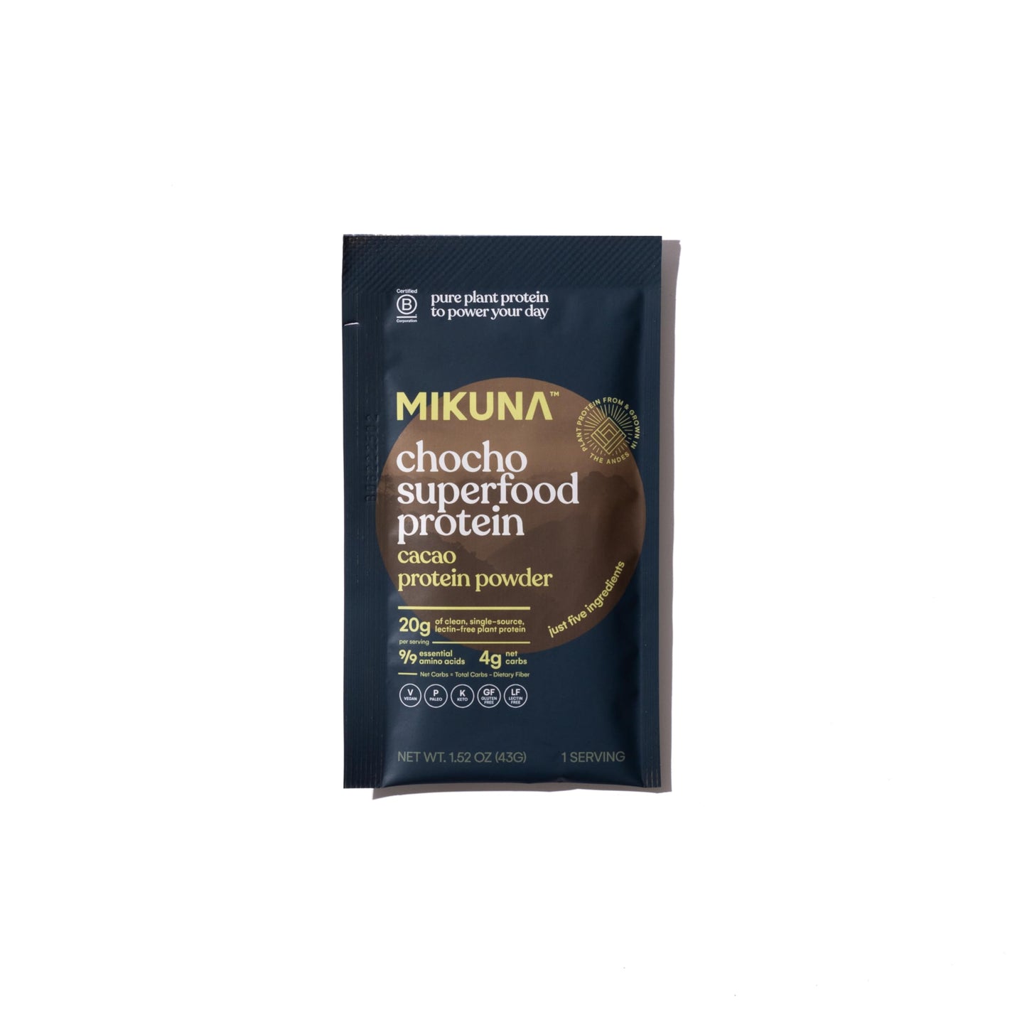 Mikuna Vegan Protein Powder (Cacao, 8 Servings) - Plant Based Chocho Superfood Protein - Dairy Free Protein Powder Packed with Vitamins, Minerals & Fiber - Gluten, Keto & Lectin-Free