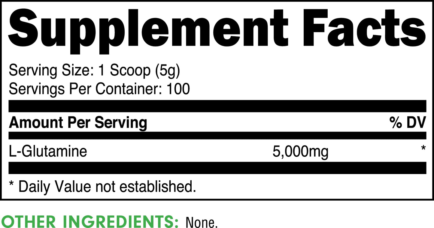 Bucked Up L-Glutamine 500g Powder, Gluten-Free, Non-GMO, Unflavored (100 Servings)