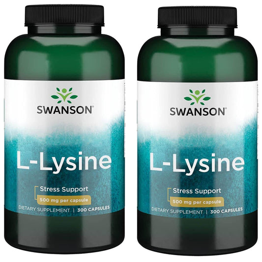 Swanson Free Form L-Lysine - Natural Supplement Promoting Stress Support & Nervous System Health - May Promote Calm Mood & Relaxation - (300 Capsules, 500mg Each) 2 Pack