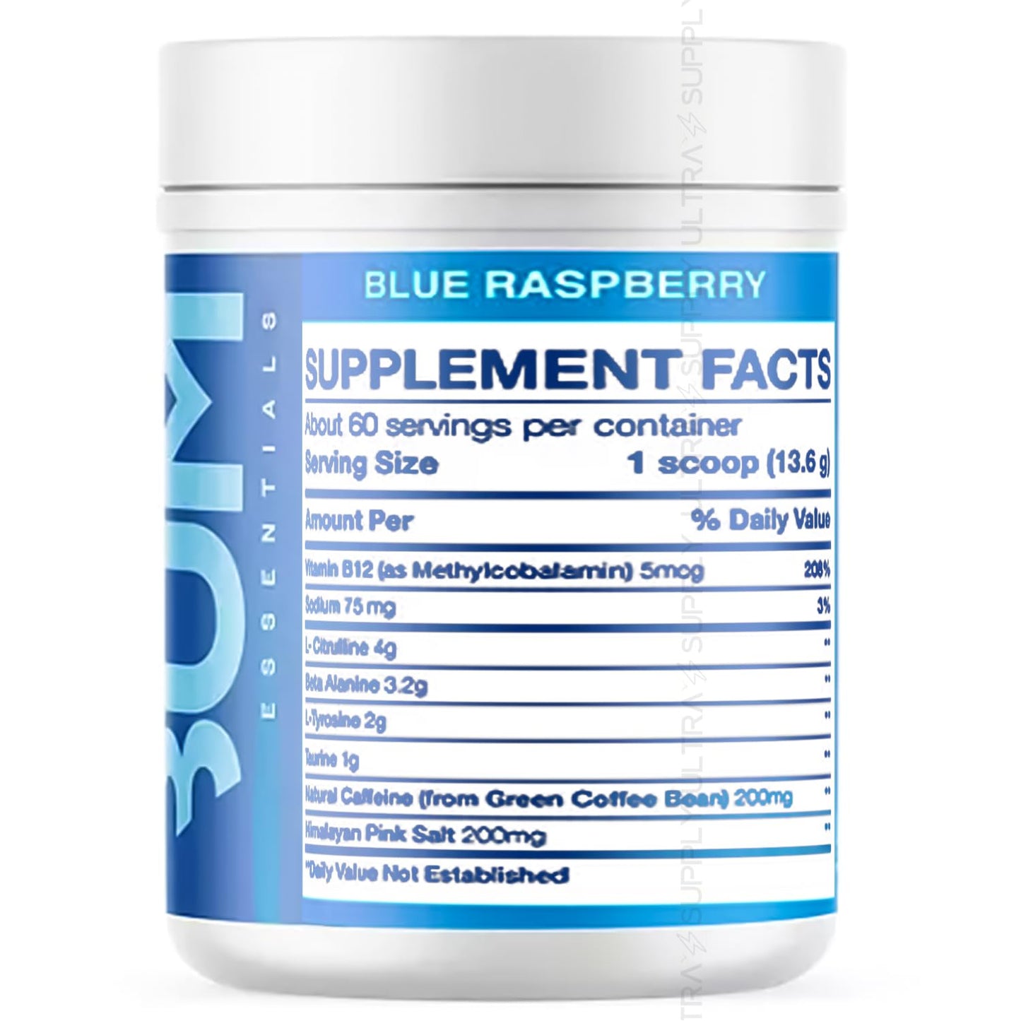 RAW CBUM Essential Pre Workout Powder, Blue Raspberry, 1.85 lbs (60 Servings) - Energy, Endurance & Pump Boost with Caffeine, L-Citrulline & Beta Alanine