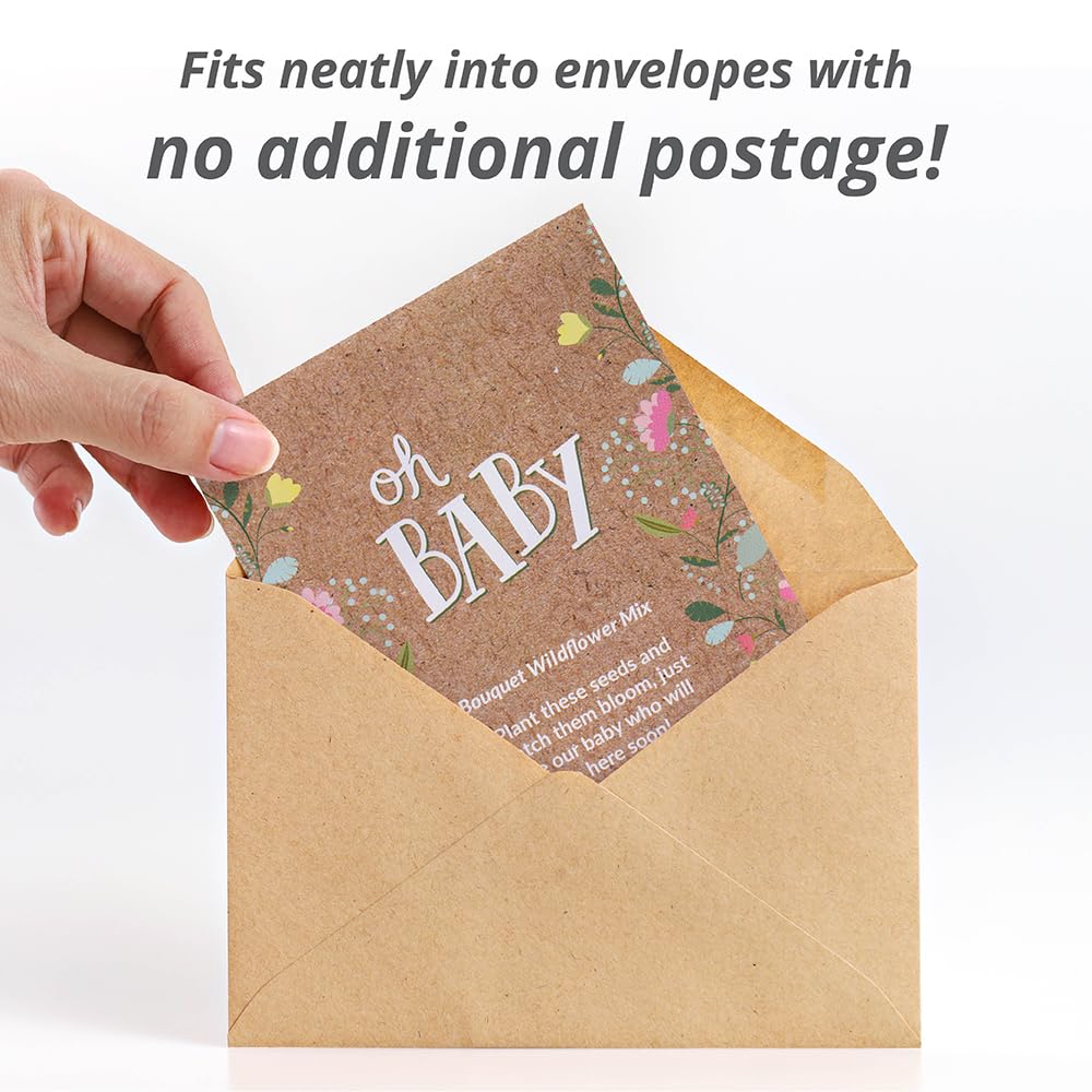 BENTLEY SEED CO Oh Baby Flower Seeds Packets  GirlBoy Baby Shower Favors  PreFilled 25 Wildflower Seed Packs for Favor  EcoFriendly Gift  Babys Guest Giveaways  NonGMO Seeds  Brown Envelop