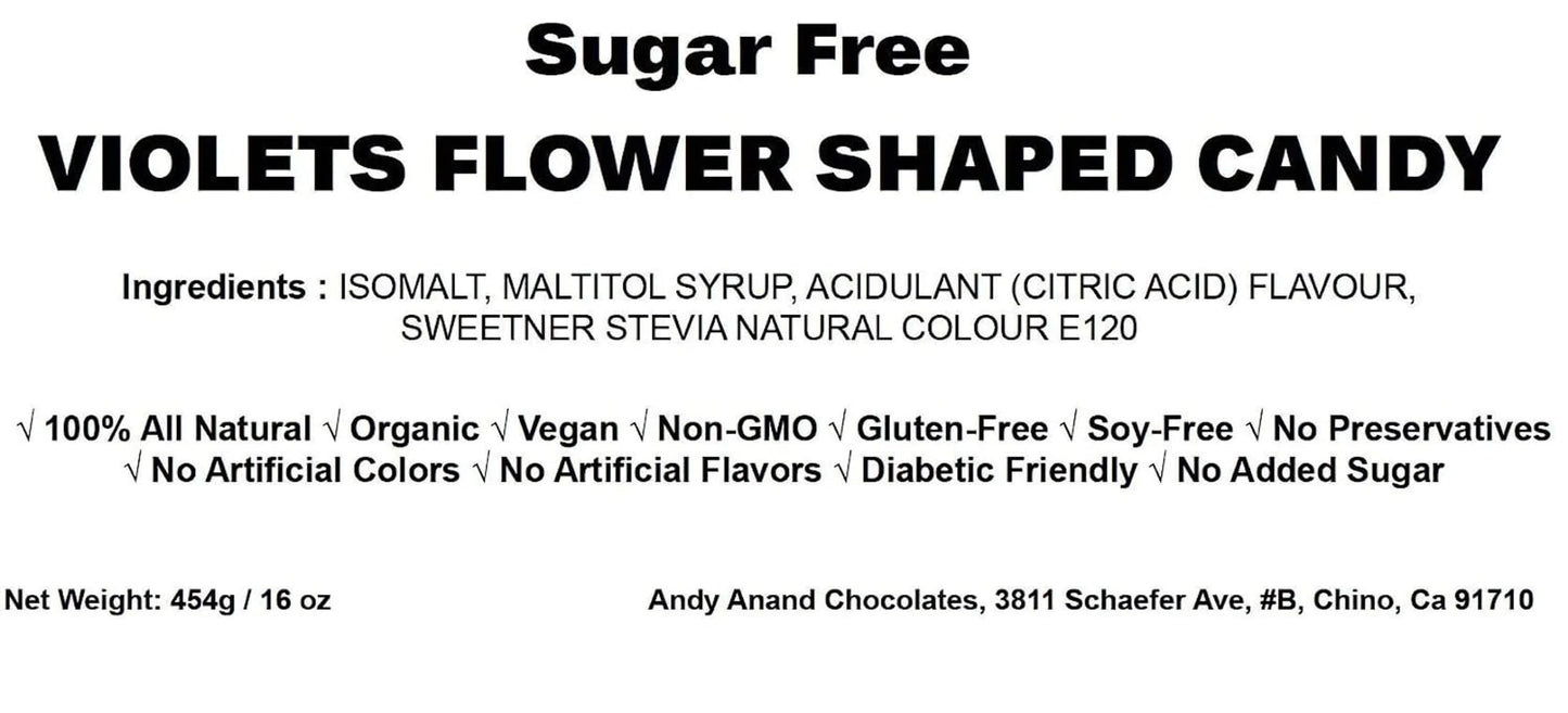 Andy Anand 50PC Sugar Free Violets A Typical Old Candy Dragée Shaped Like A Flower Of Five Petals Made With The Essence Of Violet And Sweetened With Stevia