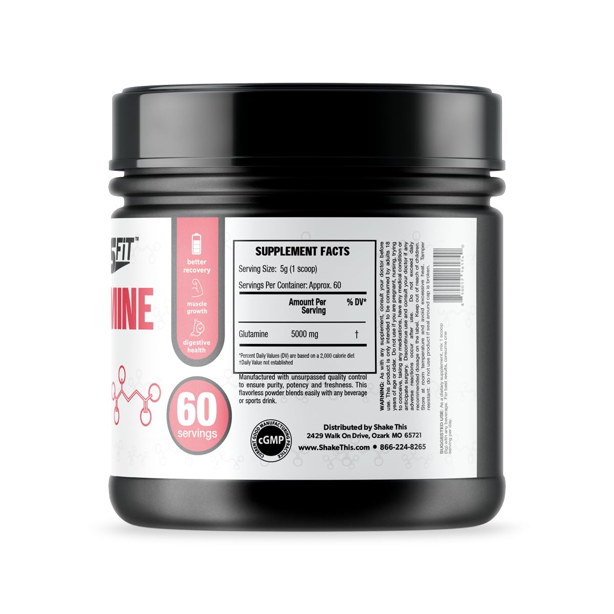 ES FIT Glutamine Powder | 5000mg - 60 Servings | Post Workout Recovery Drink | No Artificial Colors or Flavors