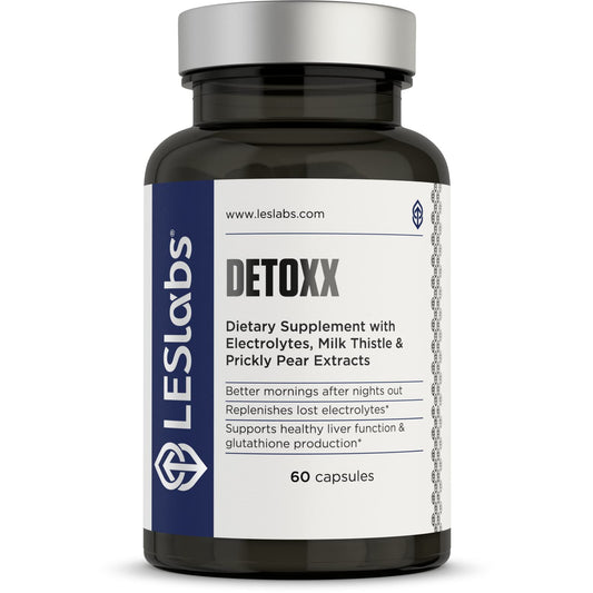 LES Labs DeToxx - Better Mornings & Recovery, Liver Support, Electrolyte Replenishment & Glutathione Support - Prickly Pear, Milk Thistle & NAC - Non-GMO Supplement - 60 Capsules