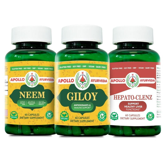 Organic Neem, Giloy(Guduchi), Mix of Turmeric(Curcumin) and Black Pepper Capsule Bundle - 180 Capsule - Natural Liver Cleanse, Detox, Immunity and Skin Support | Herbal Supplement Bundle