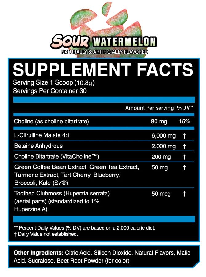 eFlow Nutrition Enflate Stimulant Free Preworkout Supplement - Pump and Focus Nootropic Pre Workout Powder to Boost Focus for Men & Women - Sour Watermelon (30 Servings)