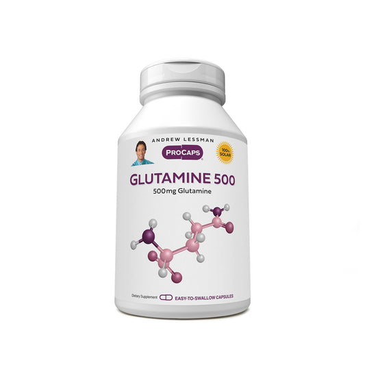 ANDREW LESSMAN Glutamine 500 mg - 60 Capsules - Free Form Amino Acid. Supports Skeletal Muscle, Gastrointestinal Health. Maintains Healthy Kidneys, Liver, Heart, Brain. Easy-to-Swallow Capsules.