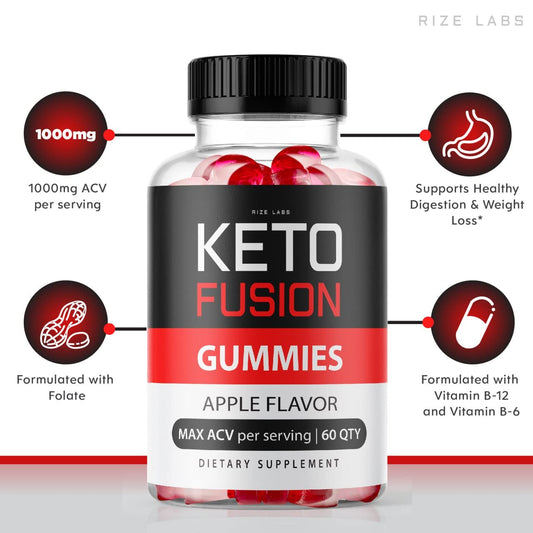 rize labs - Keto Fusion ACV Gummies for Weight Loss, Advanced Formula Supplement, Not Sugar Free, Apple Cider Vinegar Gummies (60 Gummies)