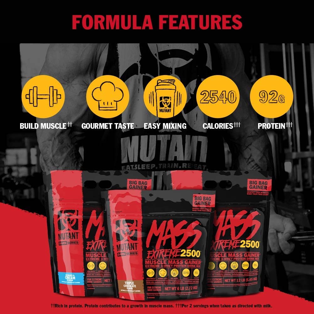 Mutant Mass Extreme Gainer - Whey Protein Powder - Build Muscle Size and Strength - High Density Clean Calories (Jacked Berry Blast, 6 lbs)