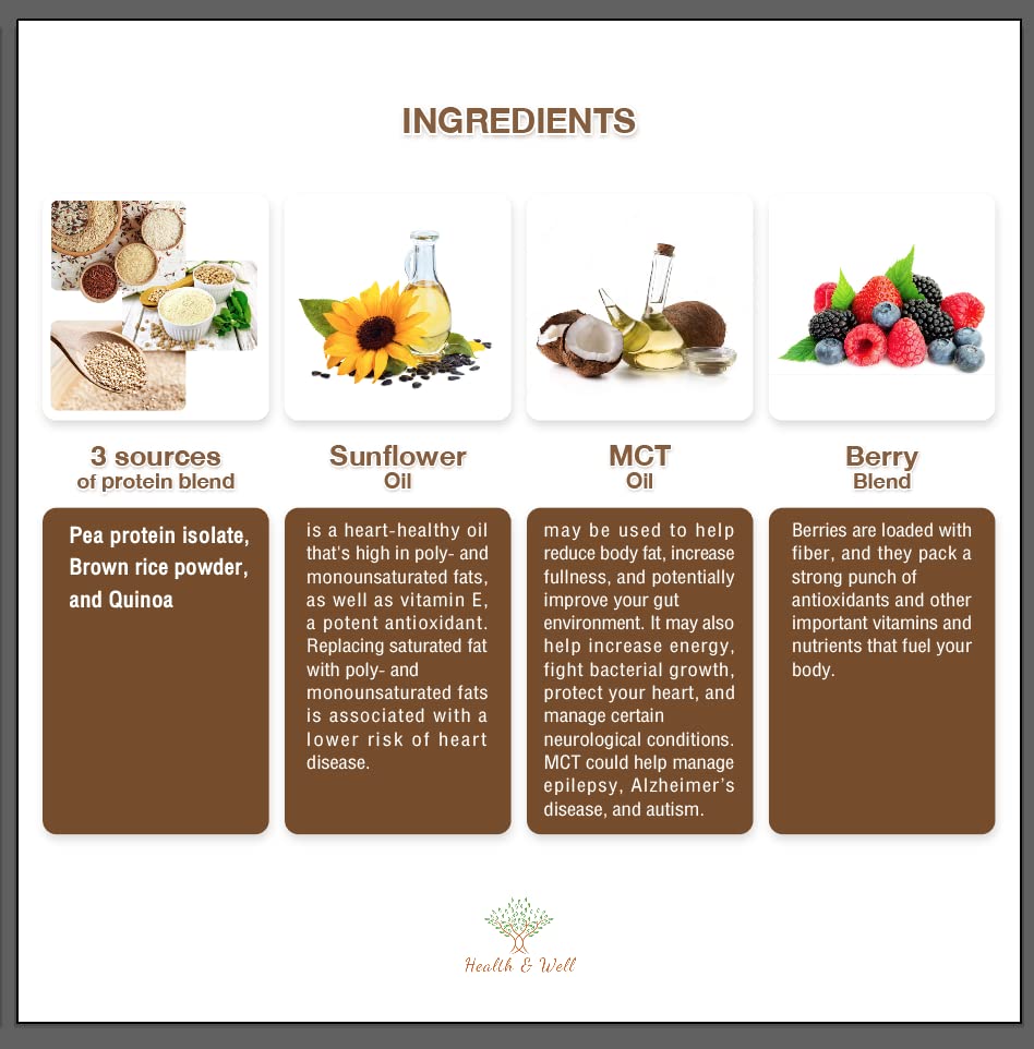 Health & Well Plant-Based Protein Powder, Contains Three Vegan proteins and Eight Different Super Fruits (Vanilla)