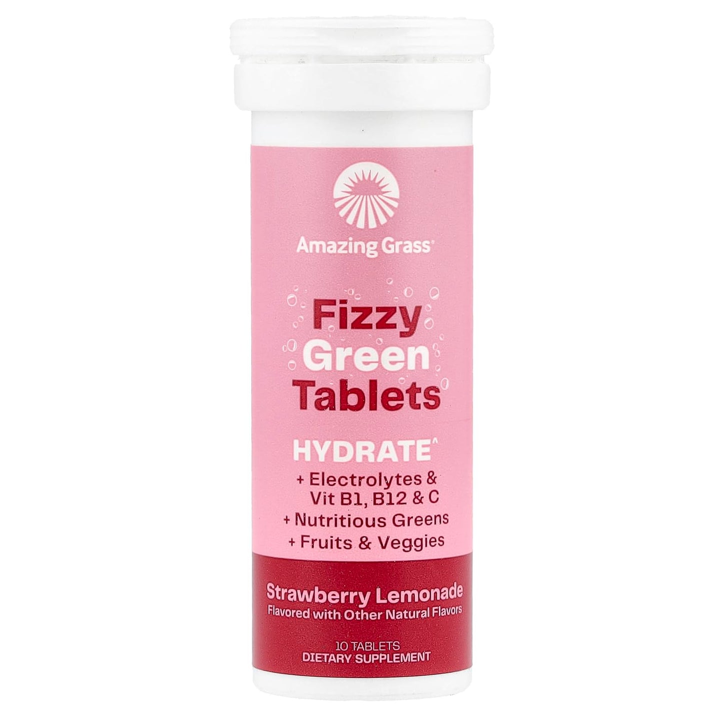 Amazing Grass Effervescent Tablets, Green Superfood Hydration Water Flavoring Tablet, Electrolyte, Vitamins and One Serving of Greens, Strawberry Lemonade Flavor, 10 Count