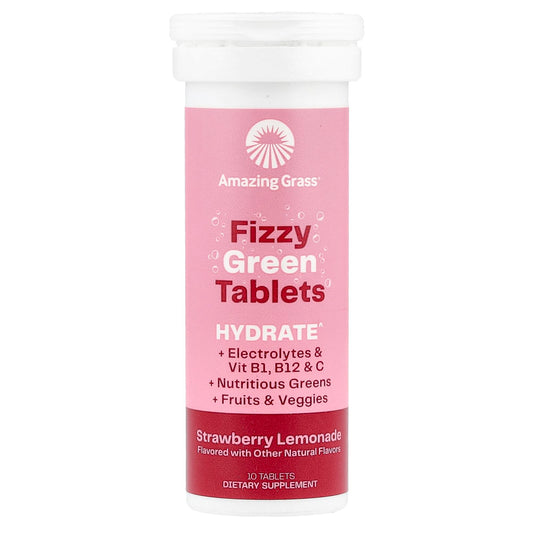 Amazing Grass Effervescent Tablets, Green Superfood Hydration Water Flavoring Tablet, Electrolyte, Vitamins and One Serving of Greens, Strawberry Lemonade Flavor, 10 Count