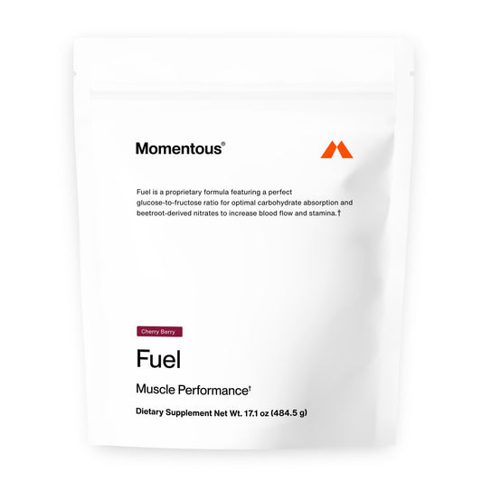 Momentous Fuel Intra-Workout Carbs & Electrolyte Drink Mix - Hydration Powder for Sustained Energy During Workouts - NSF Certified, GMO-Free, Gluten Free - 15 Servings, Cherry Berry