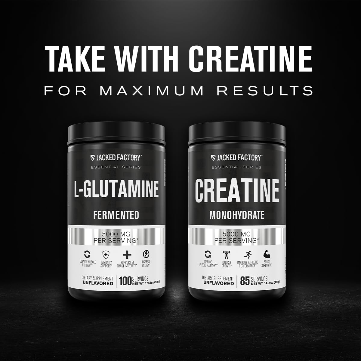Jacked Factory L-Glutamine Powder 100 Servings - Vegan Fermented L Glutamine Supplement for Post Workout Muscle Recovery, Immunity, Digestive Health | No Artificial Filler - Unflavored
