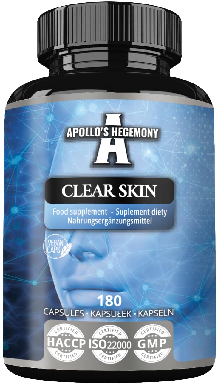 APOLLO'S HEGEMONY Clear Skin - Vitamin B5 200mg (Pantothenic Acid) and Acetyl-L-Carnitine 70mg, 180 Vegan Capsules, 6 Months Supply, Anti-Acne, Enhanced Skin Health, Diet Supplement
