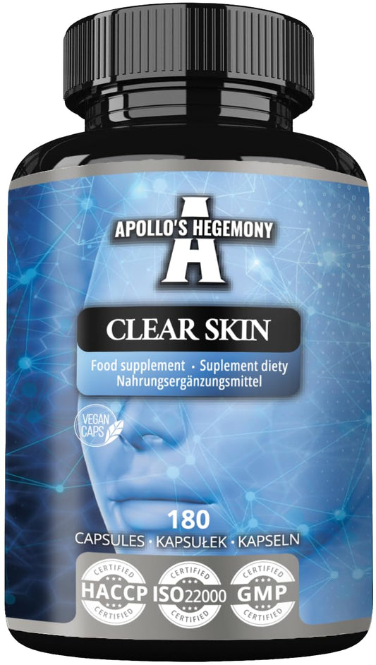 APOLLO'S HEGEMONY Clear Skin - Vitamin B5 200mg (Pantothenic Acid) and Acetyl-L-Carnitine 70mg, 180 Vegan Capsules, 6 Months Supply, Anti-Acne, Enhanced Skin Health, Diet Supplement