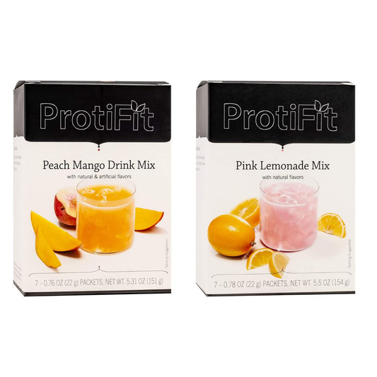 PROTIFIT - High Protein Peach Mango & Pink Lemonade Fruit Drink 2 Pack, 15g Protein, Low Calorie, Sugar Free, Ideal Protein Compatible, 7 Servings Per Box, (2 Pack)