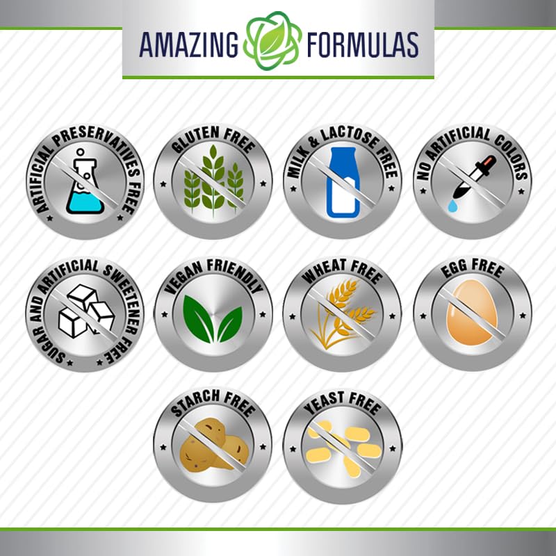 Amazing Formulas 5 HTP (L-5-Hydroxytryptophan) Supplement | 200 Mg per Serving | Veggie Capsules | Non-GMO | Gluten-Free | Made in USA (1 Pack, 120 Count)