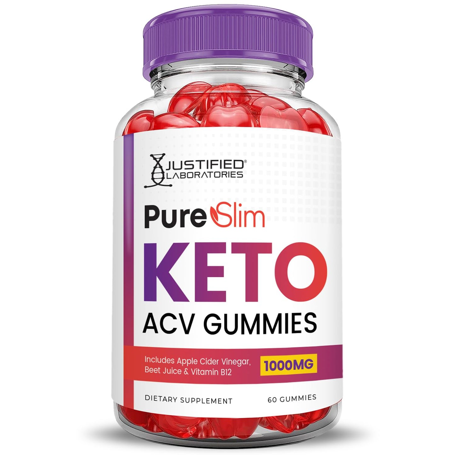 (5 Pack) Pure Slim Keto ACV Gummies Advanced Formula 1000MG PureSlim Keto Gummies Apple Cider Vinegar Formulated with Pomegranate Beet Juice Powder B12 Vegan Non GMO 300 Gummys