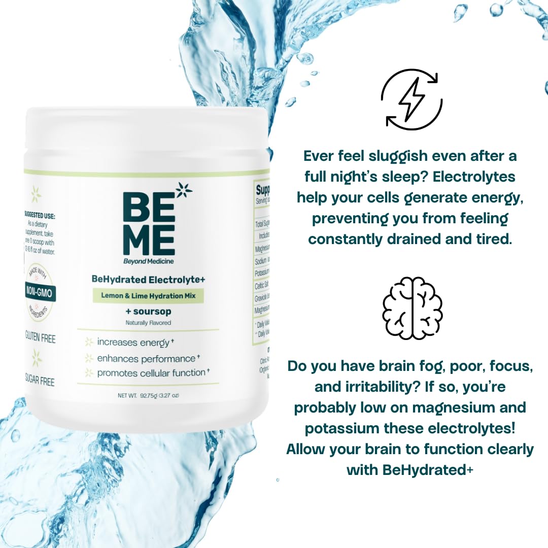 BeHydrated Soursop Electrolyte+ Mix | Hydration & Recovery Support with Magnesium, Potassium & Celtic Salt | Sugar Free with Soursop Leaf Powder | Lemon & Lime Flavor