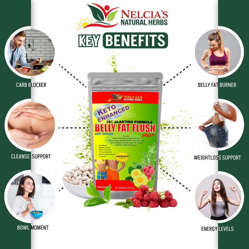 NELCIA'S NATURAL HERBS Belly Fat Burner for Men & Women | Probiotics & Appetite Suppressant for Weight Loss Supplement Powder| Metabolism Booster Raspberry Ketones, Green Tea|16 oz 30 Servings