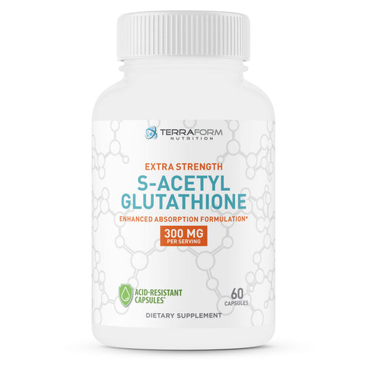 Terraform Nutrition Extra Strength 300mg S-Acetyl Glutathione SAG Supplement Made in USA - 60 Acid-Resistant Capsules