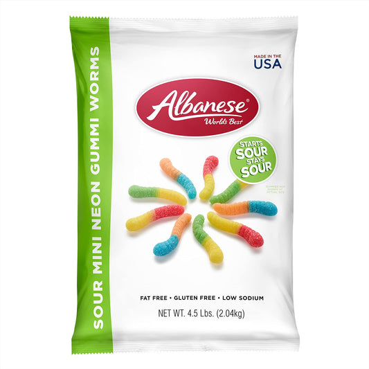 Albanese Worlds Best Sour Mini Neon Gummi Worms 45lbs of Candy