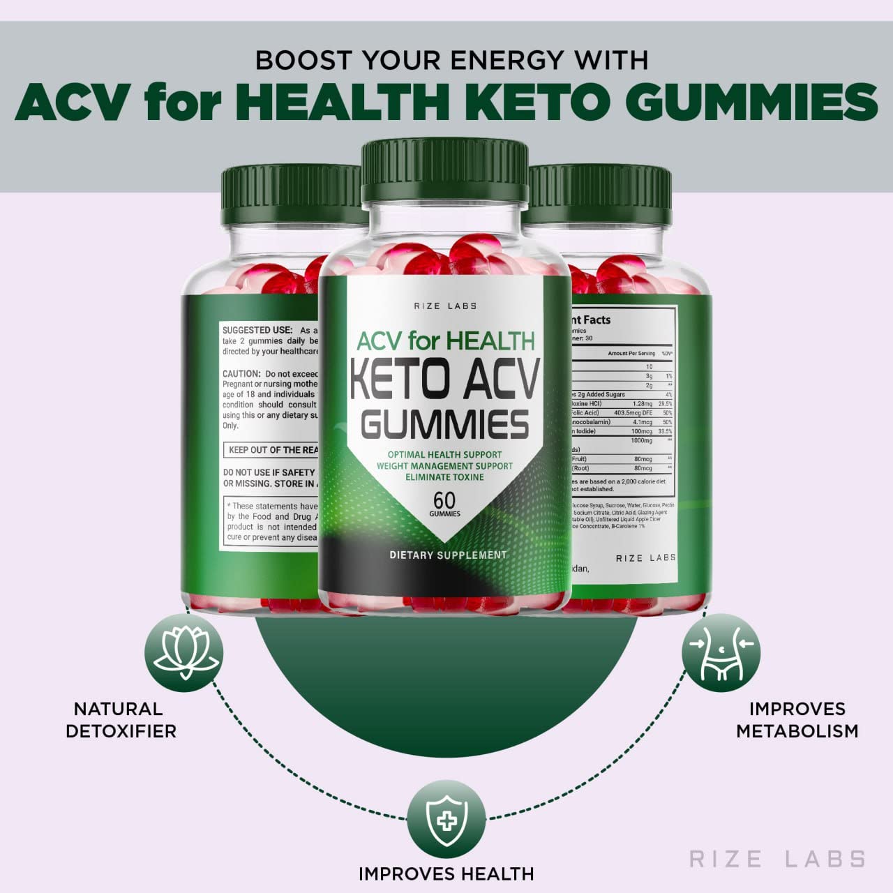 rize labs - ACV for Health Keto ACV Gummies - Apple Cider Vinegar Gummies for Weight Loss, an Advanced Formula for Belly Fat Loss (180 Gummies) (Pack of 3)