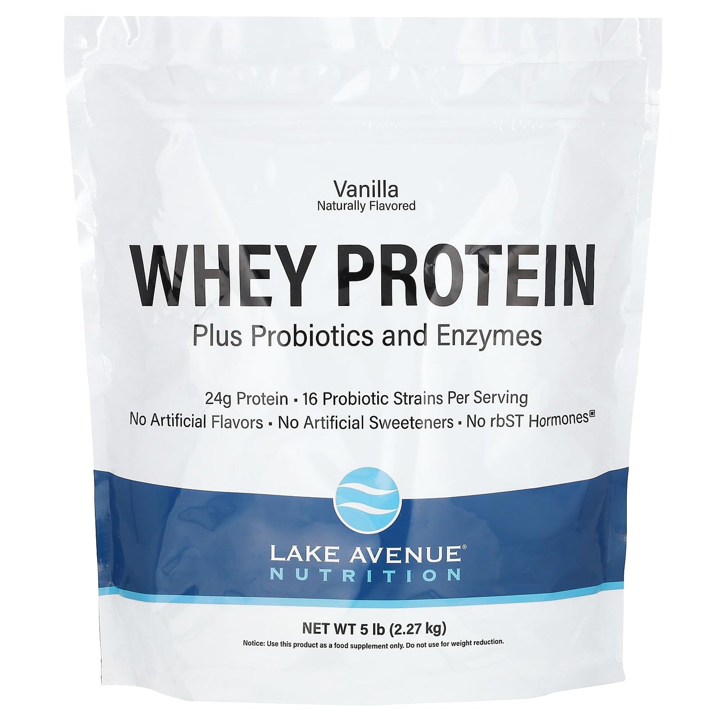 Lake Avenue Whey Protein + Probiotics, Vanilla Flavor, 5 lb (2.27 kg), Nutrition