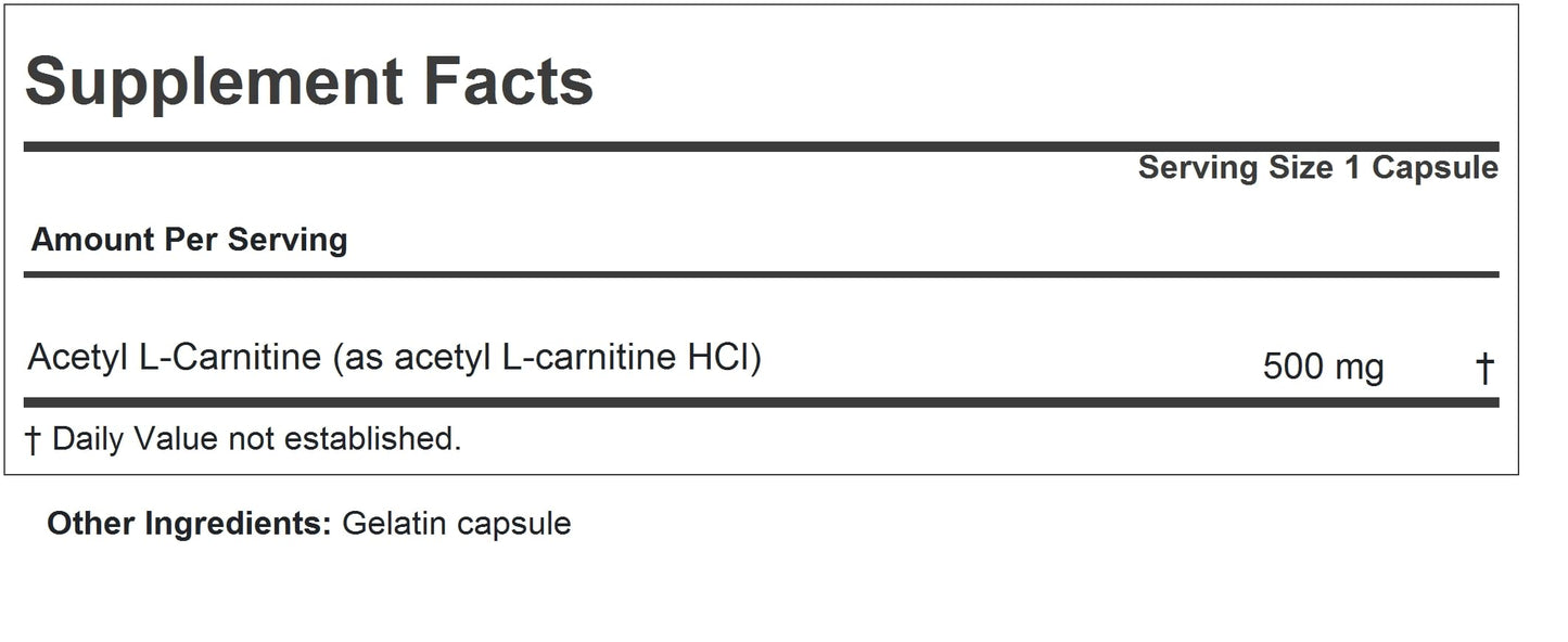ANDREW LESSMAN Acetyl L-Carnitine 500 mg - 60 Capsules - Support for Nervous System, Fat and Energy Metabolism, Healthy Brain Function, Healthy Blood Flow to The Brain. Easy-to-Swallow Capsules.