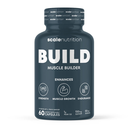 Scale Nutrition Build | Muscle Builder for Muscle Growth, Strength, Weight Gain, Endurance, Performance Enhancment for Men & Women | Trademarked Ingredients Peak02 & ElevATP | 60 Capsules