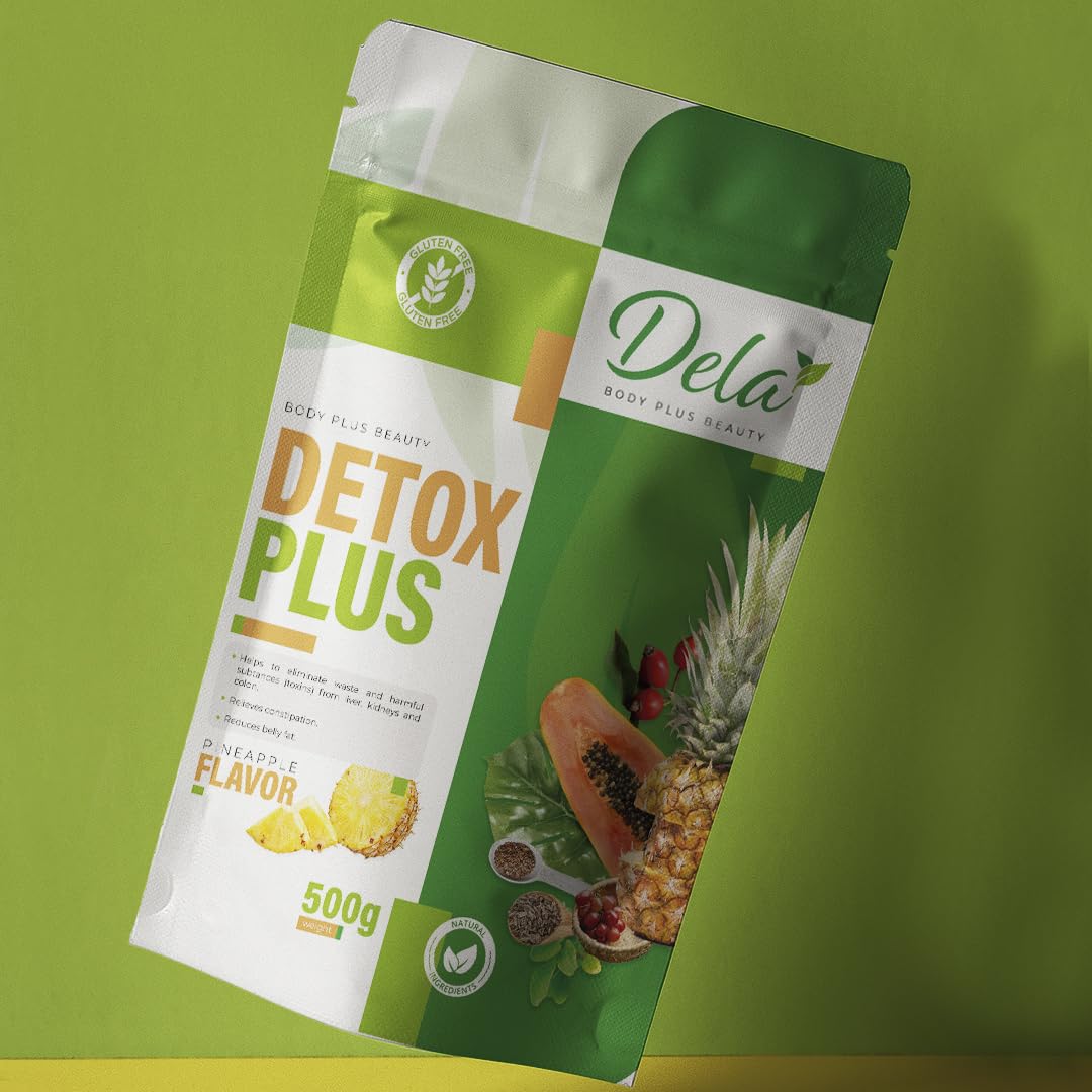 Dela Body plus Beauty Advanced Gut Cleanse Detox. 10g per Serving (Net Weight 500g) Pineapple Flavor. Cleanses intestine, Liver, Kidneys, Blood (1.1 lbs). Cascara Sagrada, Senna Leaf and More...