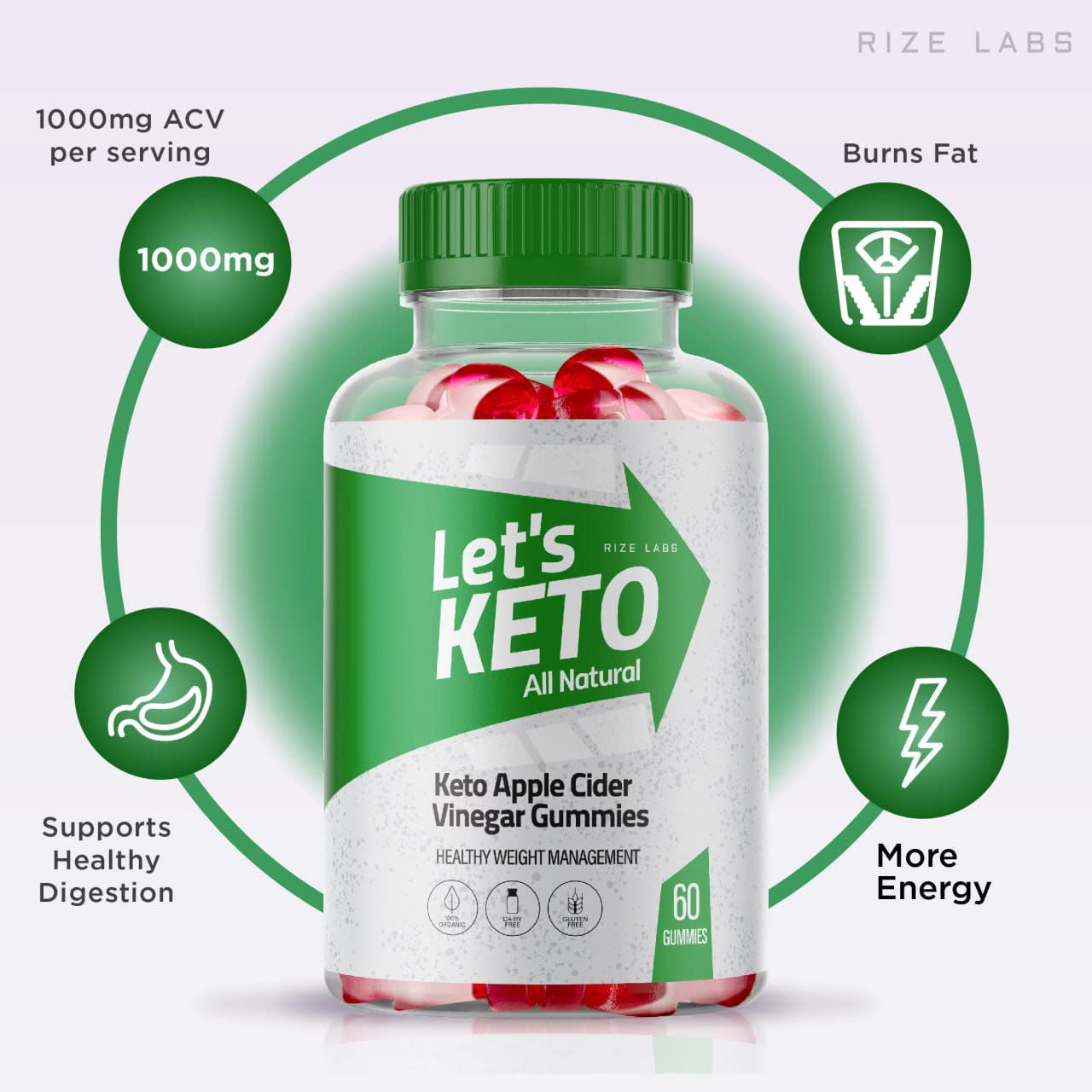 rize labs - Lets Keto Apple Cider Vinegar Gummies for Weight Management Loss - Advanced Formula - All Natural Ingredients (120 Gummies) (Pack of 2)