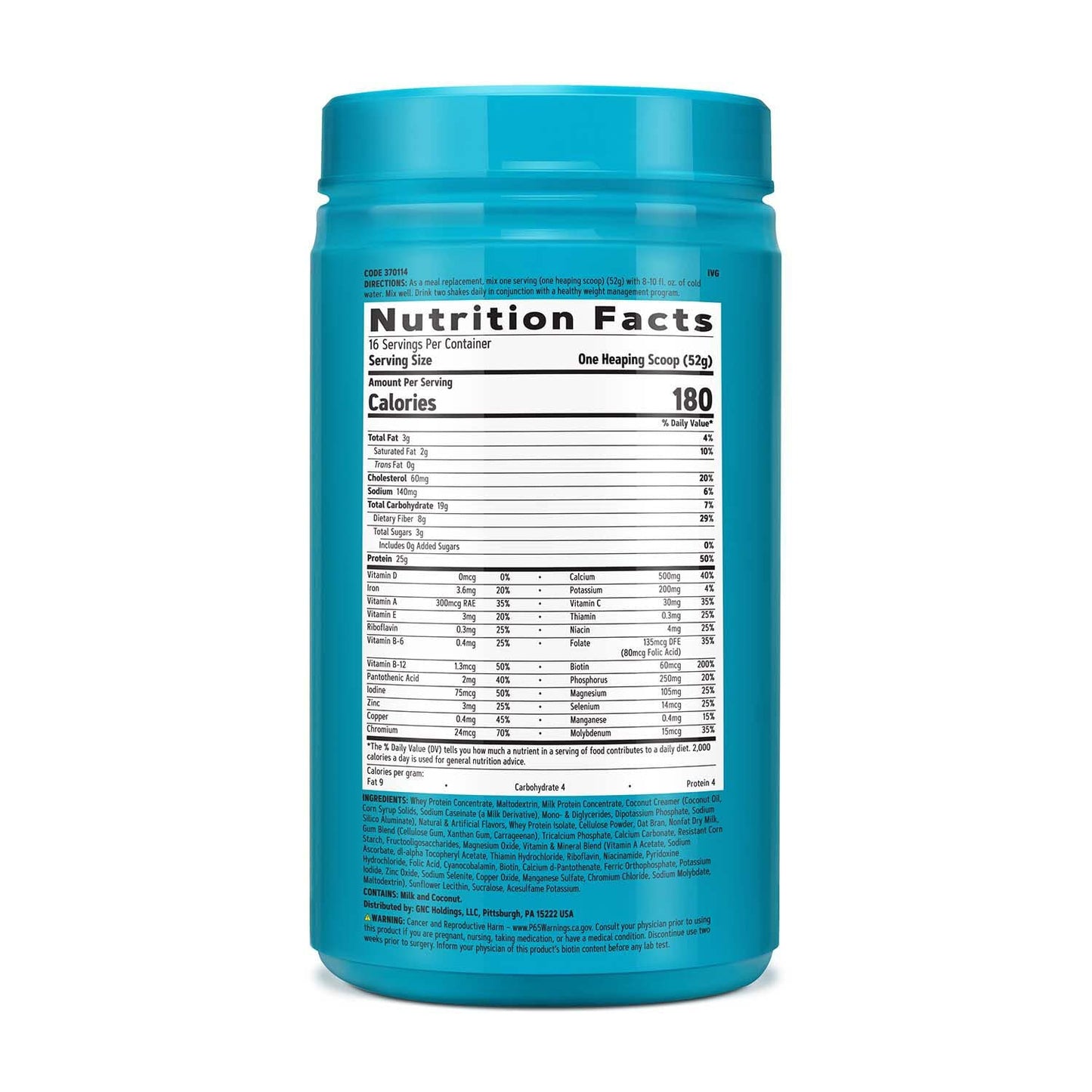 GNC Lean Shake 25 Meal Replacement Powder, French Vanilla, 25g Protein, High Fiber, Keto Friendly, Weight Management, 16 Servings