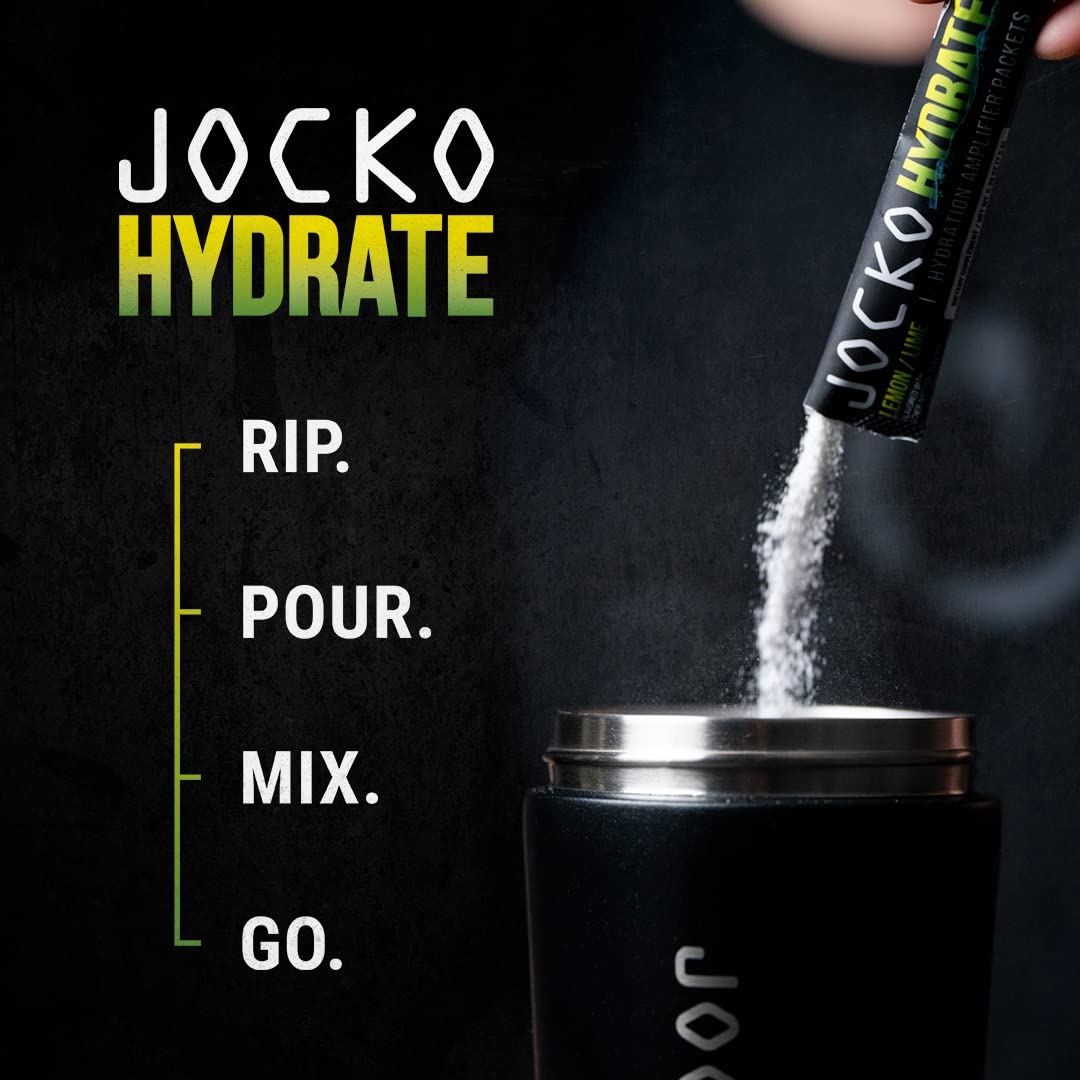 Jocko Fuel Hydrate Electrolytes Powder Packets Low Sugar - Hydration Amplifier Packets for Recovery, Dehydration, & Exercise - with Vitamins B6, B12 & C (16 Packets) Lemon Lime