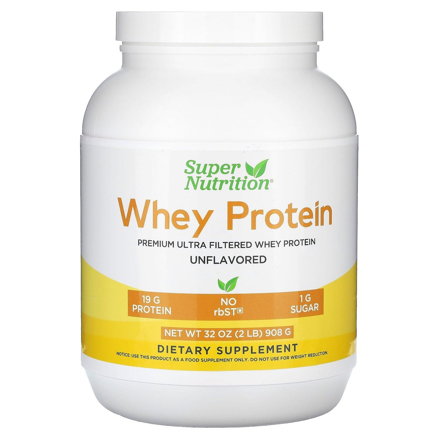 Super Nutrition Ultra Filtered Whey Protein Powder, Non-GMO, RBST Free, Unflavored, 2 lb (908 g)