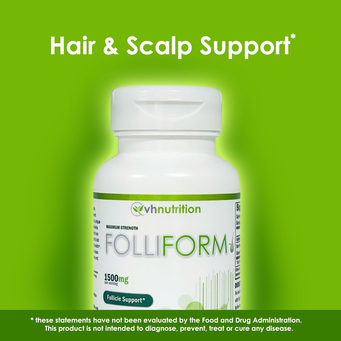 VH Nutrition FOLLIFORM | DHT Blocker for Men and Women* | 1500mg Saw Palmetto, Pygeum, Nettle Root Formula | Supports Healthy Hair Growth and Scalp Health | 60 Capsules