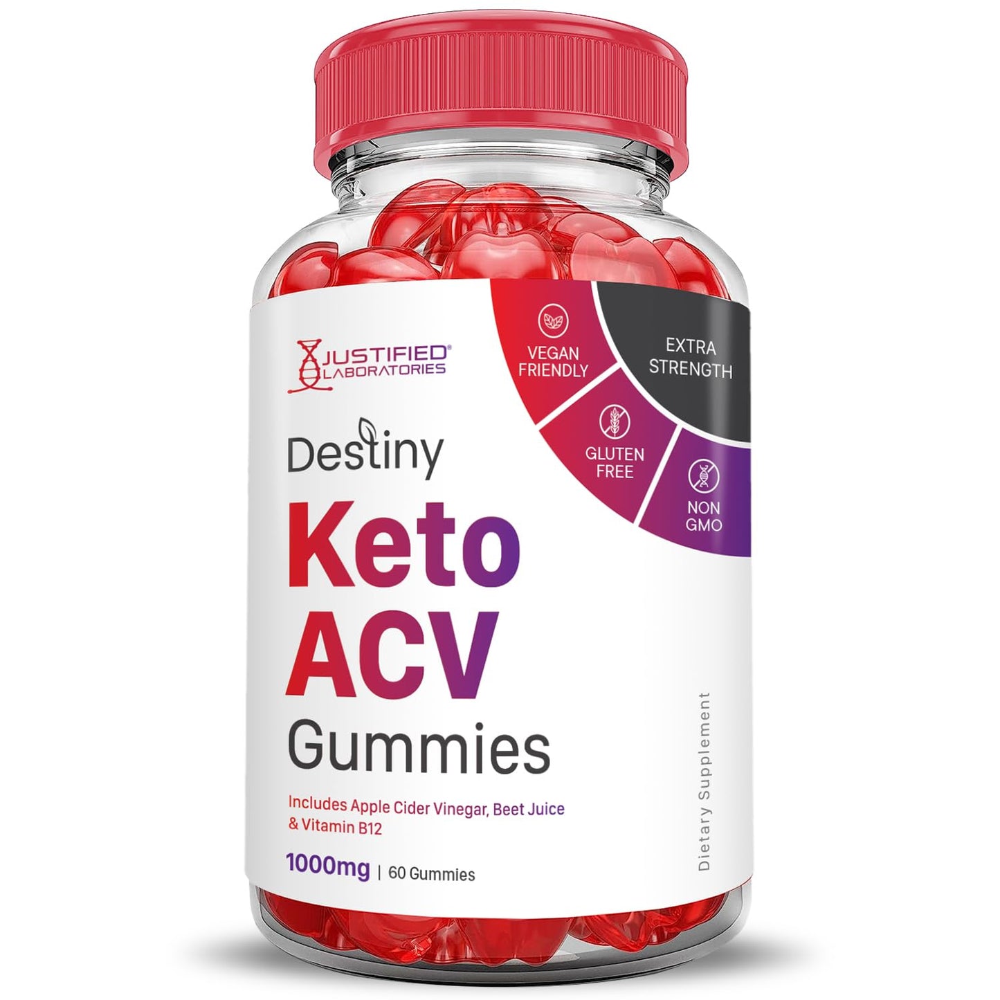 (5 Pack) Destiny Keto ACV Gummies Advanced Formula 1000MG Destiny Keto Gummies Apple Cider Vinegar Formulated with Pomegranate Beet Juice Powder B12 Vegan Non GMO 300 Gummys