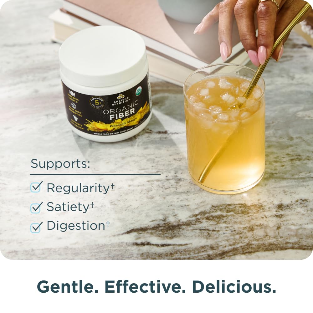 Ancient Nutrition Organic Fiber Powder, Pineapple Mango, Soluble Fiber from Acacia & Konjac Root, Supports Digestive Health, Reduces Bloating, 6.4 oz