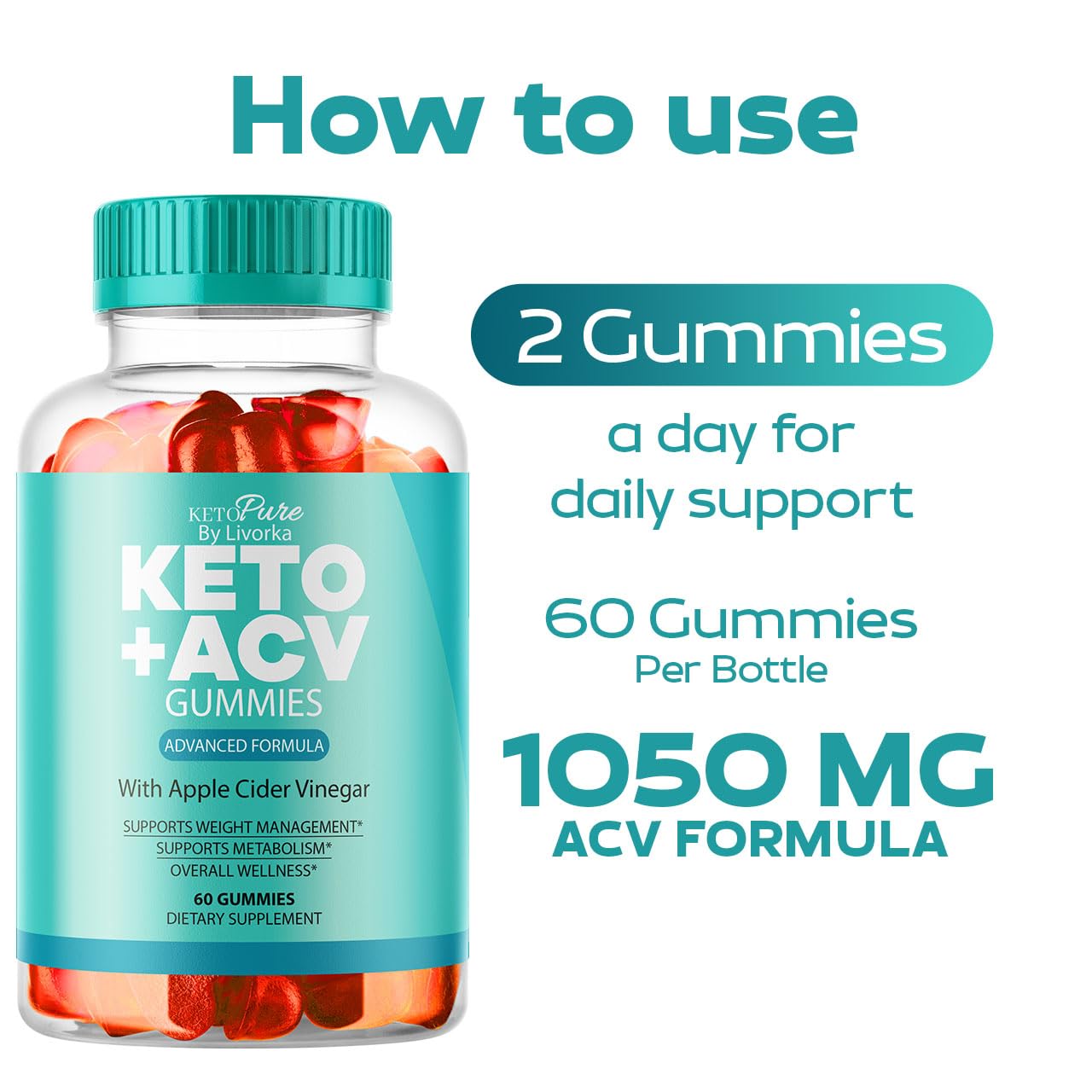 (2 Pack) Keto Pure ACV Gummies, Keto Pure Gummies, 120 Gummies for 2 Months