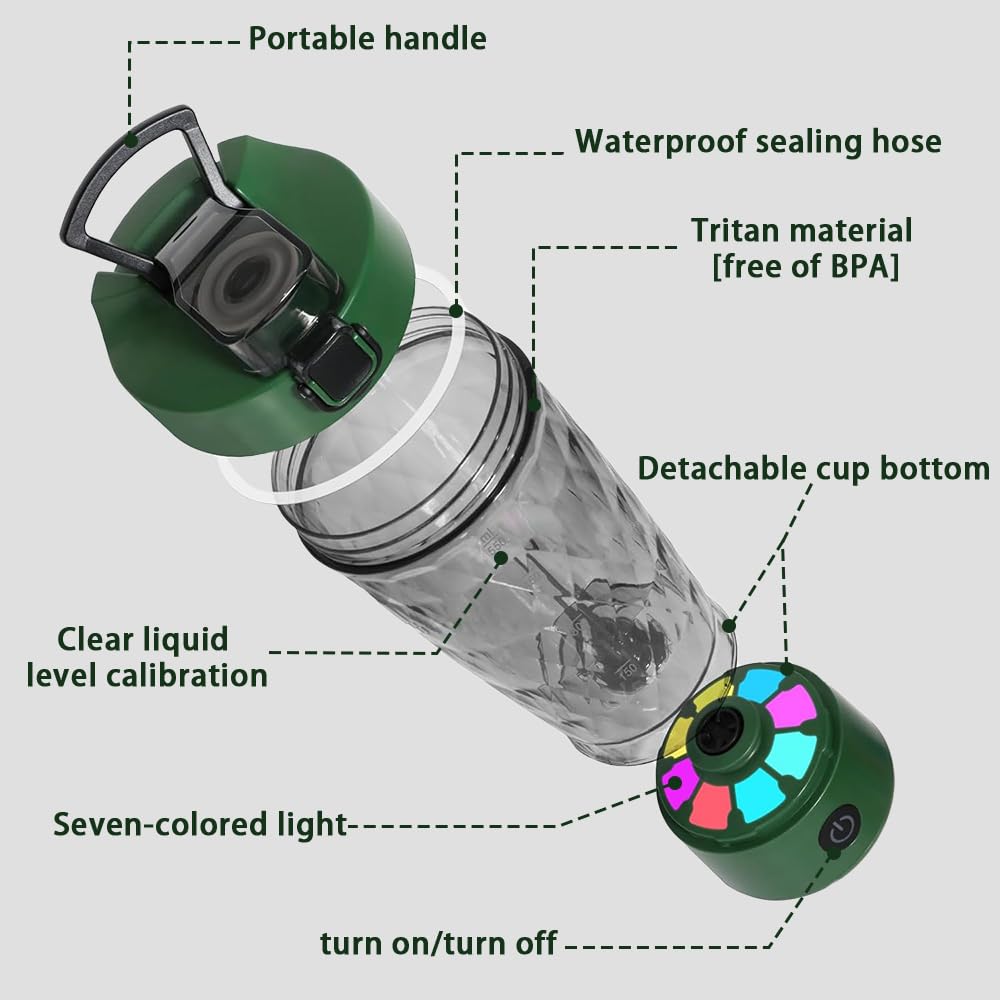 Electric Protein Shaker Bottle, USB Rechargeable Blender Cup, Water Drink Mixer Portable Bottles for Gym Sport (Green)