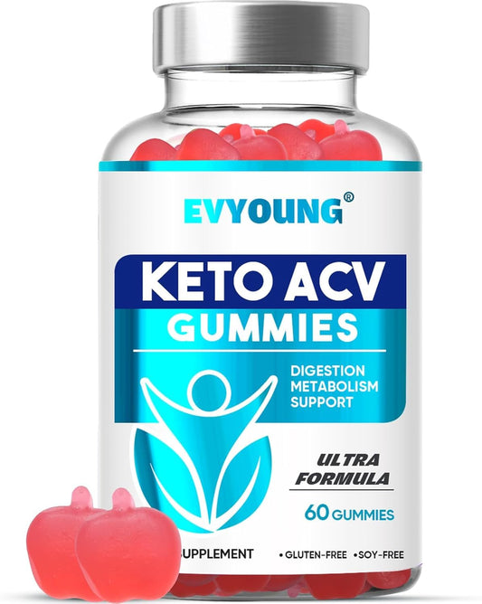 EVYOUNG Keto ACV Gu mmies,2000mg Apple Cider Vinegar Gummies,Extra B6 B12 Folate Support,for Women and Men Weight Loss (60 Gummies)