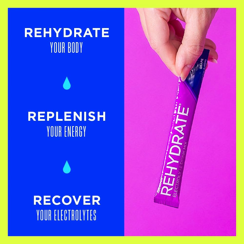 AdvoCare Rehydrate Electrolyte Drink Mix - Electrolytes Powder Packets - Drink Mix Packets - Essential Amino Acids Supplement - Powdered Drink Mix for Water - Grape - 15 Hydration Packets