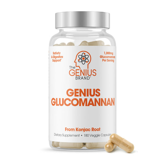 The Genius Brand - Genius Glucomannan 1,000mg Per Serving, 180 Capsules - Natural Fiber Source, Supports Regularity, Healthy Weight Management, Digestive Support, Non-GMO, Gluten Free