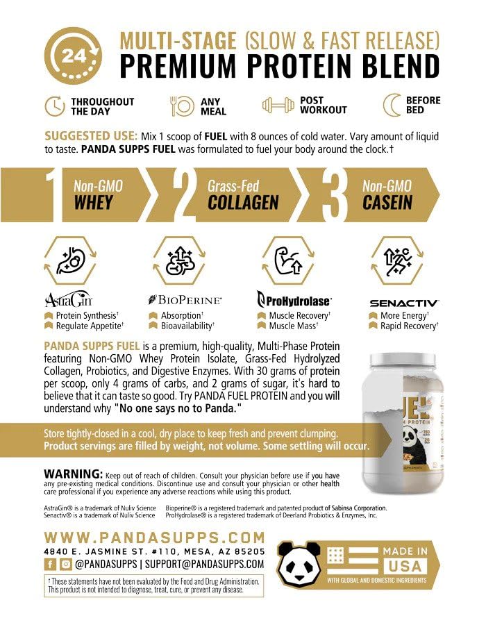 Underground Bio Labs Panda Fuel Premium Protein Non-GMO Whey,Hydrolyzed Collagen,Casein,Probiotics,Digestive Enzymes, Keto Friendly,Time Release, 25 Servings (Cinnamon Toast) (with inclusions)