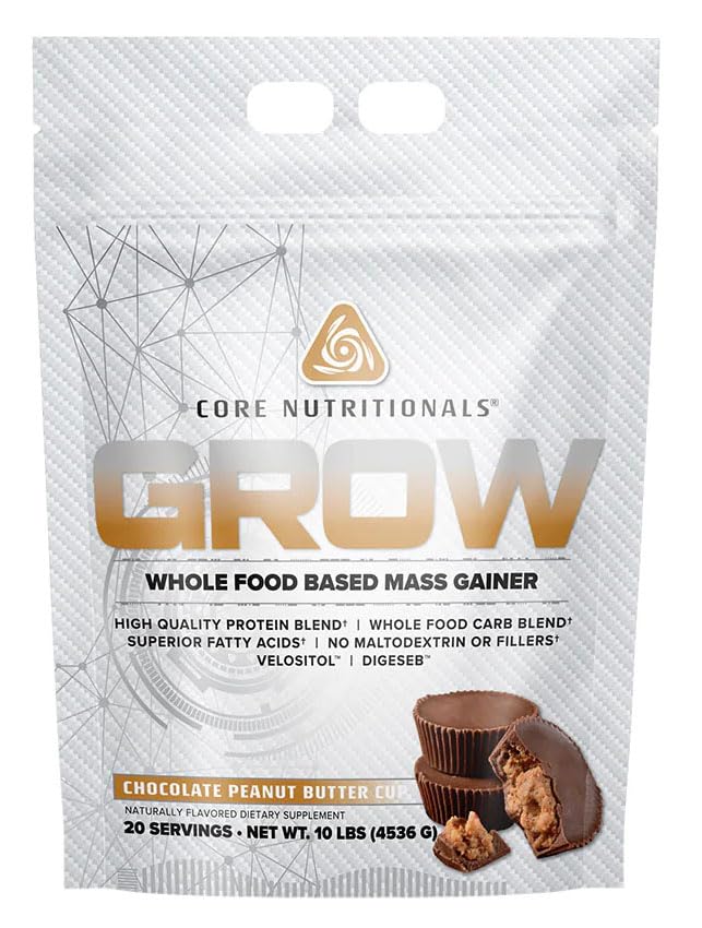 Core Nutritionals Grow Whole Food Based Mass Gainer, 50G Protein, 880 Calories, 10 lbs (Chocolate Peanut Butter)